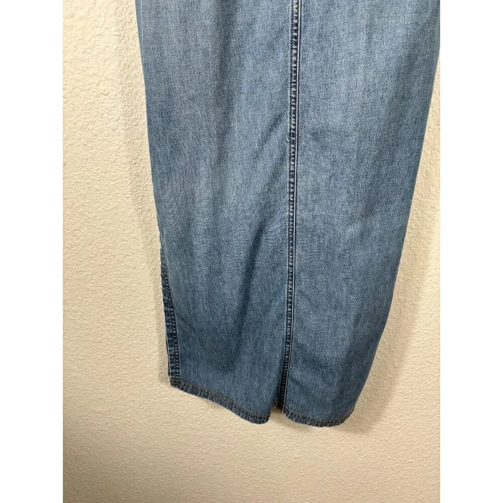 Vintage Distressed Denim Dress Womens‎ 4 Blue Jumper Midi Overall Y2K 90s